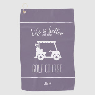 Cute Golf Cart Golfer Golf Course Quote Purple Golf Towel
