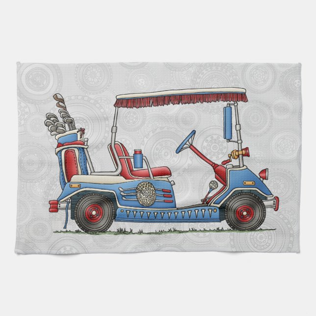 Cute Golf Cart Tea Towel (Horizontal)