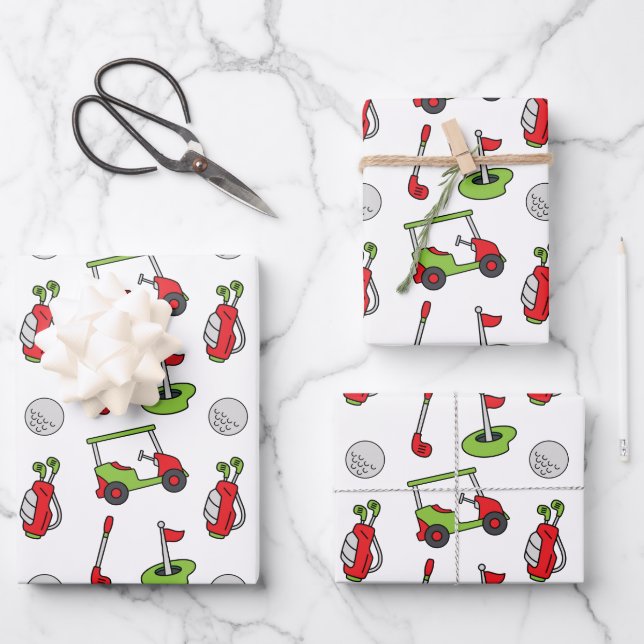 Cute Golf Christmas Wrapping Paper Sheet (Front)