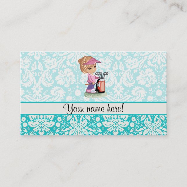 Cute Golf; Damask Pattern Calling Card (Front)
