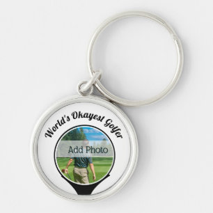 Cute Golf players photo World's Okayest Golfer Key Ring