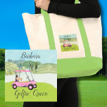 Cute Golf Scene Pink Cart Name Golfin' Queen Tote Bag<br><div class="desc">A touch of golf humour for the girl-friend in your life, who'll have fun with this one -- a fun golf cart for the golf lover who likes to play with style -- or just loves to play -- personalised with first name . Or, get one for yourself and tell...</div>