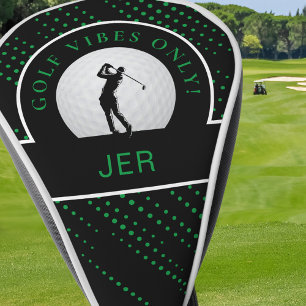 Cute Golf Vibes Quote Custom Monogram Black Green Golf Head Cover
