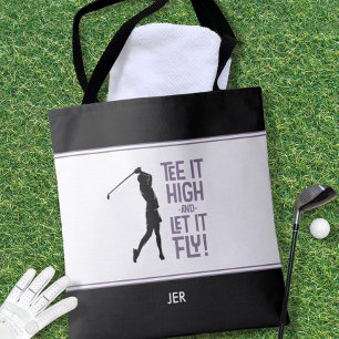 Cute Golfer Golf Humour Funny Black White Purple Tote Bag