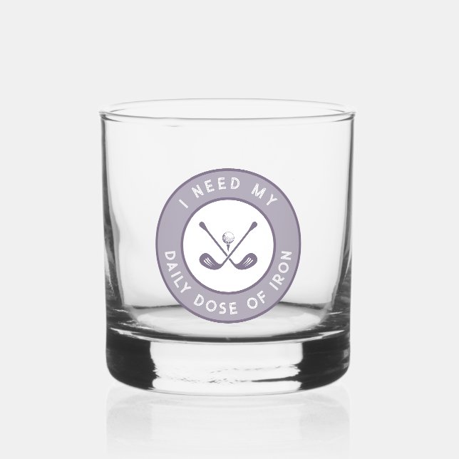 Cute Golfer Humour Funny Golf Iron Sports Purple Whiskey Glass (Front)