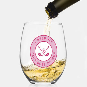 Cute Golfer Humour Funny Golf  Pink Iron Sports Pr Stemless Wine Glass