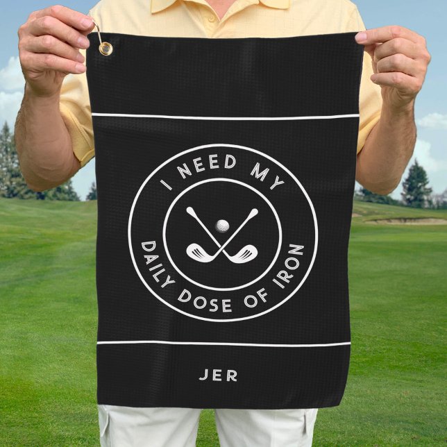 Cute Golfer Humour Golf Iron Sports Equipment Blac Towel (Creator Uploaded)