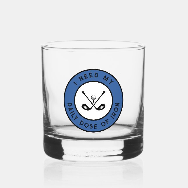 Cute Golfer Humour Golf Iron Sports Pro Blue Black Whiskey Glass (Front)