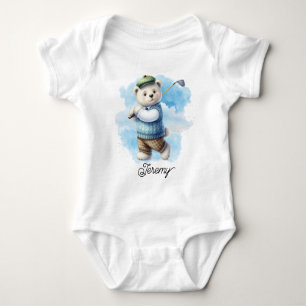 Cute Golfing Teddy Bear Baby Bodysuit