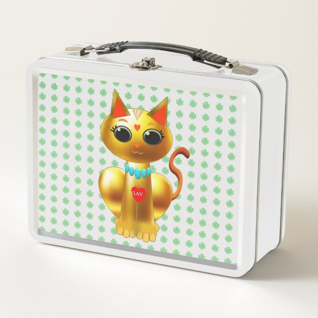 Cute good fortune cat metal lunch box (Front)