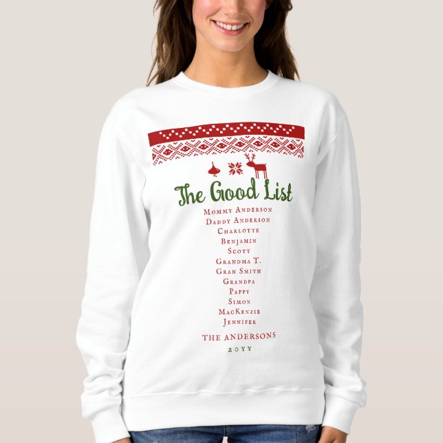Cute Good List Christmas Sweater Red Nordic Family (Front)