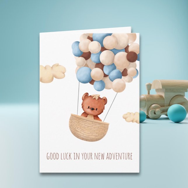 Cute Good Luck Bear Balloons Farewell Card (Creator Uploaded)