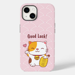 Cute Good Luck Cat Japanese Maneki Neko Pink Case-Mate iPhone 14 Case