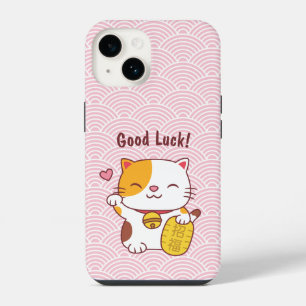 Cute Good Luck Cat Japanese Maneki Neko Pink iPhone 14 Case
