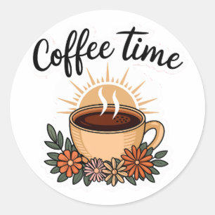 Cute Good Morning Coffee Time Classic Round Sticker