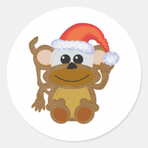 Cute Goofkins Xmas furry monkey santa Classic Round Sticker
