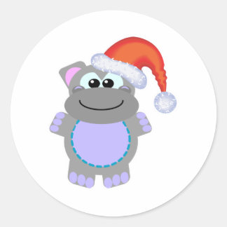 Cute Goofkins Xmas hippo santa Classic Round Sticker