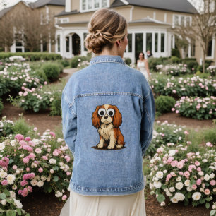 Cute Googly-Eye Puppy Illustration Denim Jacket