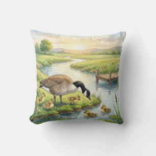 Cute Goose And Babies River and Lake Animals  Cushion