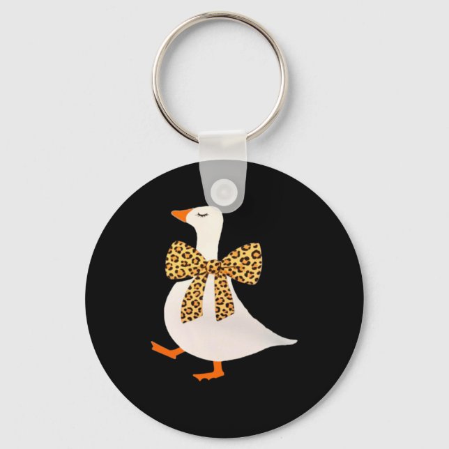 Cute Goose Auntie Leopard Bow Funny Animal Lover Key Ring (Front)