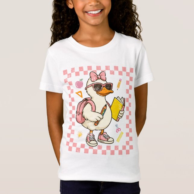 Cute Goose Back To School Coquette Bow First Day T-Shirt (Front)