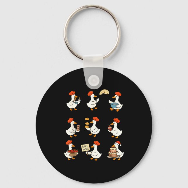 Cute Goose Baking Funny Baker Goose Chef Pastry Ba Key Ring (Front)