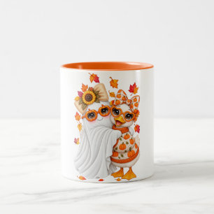 Cute Goose Besties Ghost Pumpkin Sweater Fall Two-Tone Coffee Mug