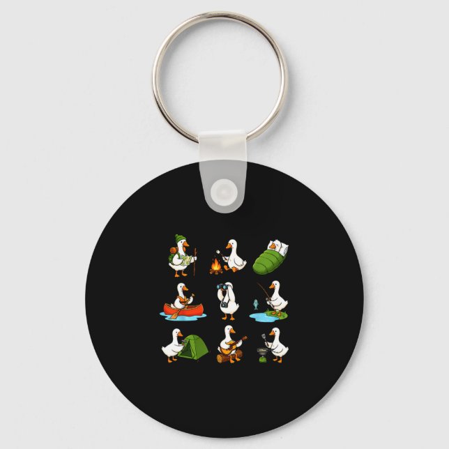 Cute goose camping outdoor adventure activities key ring (Front)