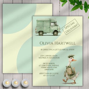 Cute Goose Delivering A Special Parcel Baby Shower Invitation