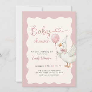 Cute Goose Duck Bow Gender Neutral Baby Shower Invitation