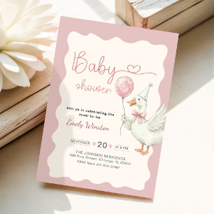 Cute Goose Duck Bow Gender Neutral Baby Shower Invitation