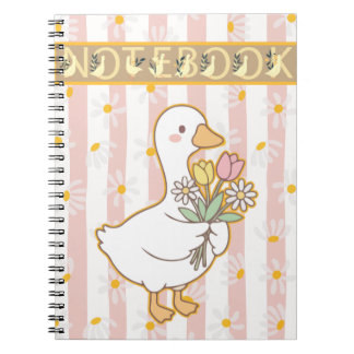 Cute Goose Floral Pink Spiral Notebook