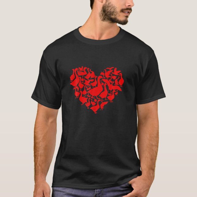 Cute Goose Hearts Animals Lover Valentines Day Cou T-Shirt (Front)