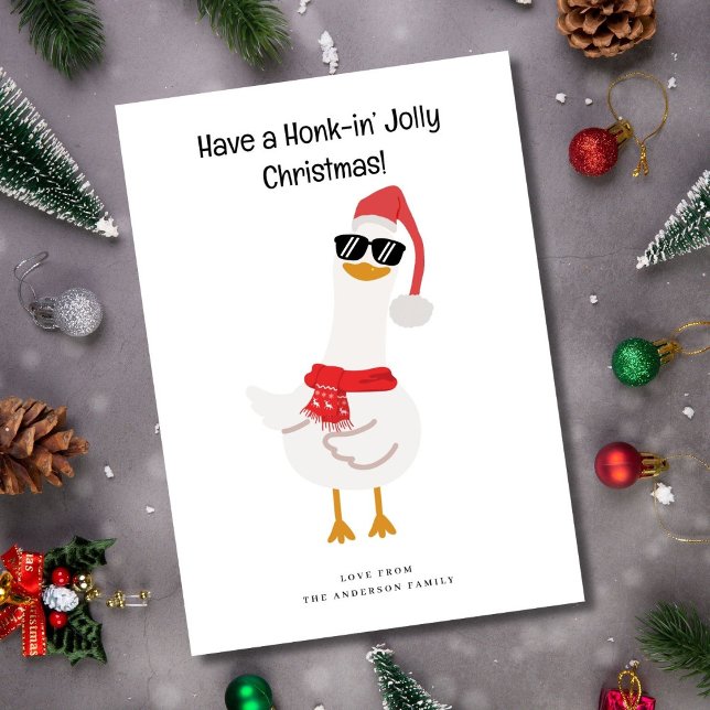 Cute Goose in Christmas Hat Funny Holiday Card (Creator Uploaded)