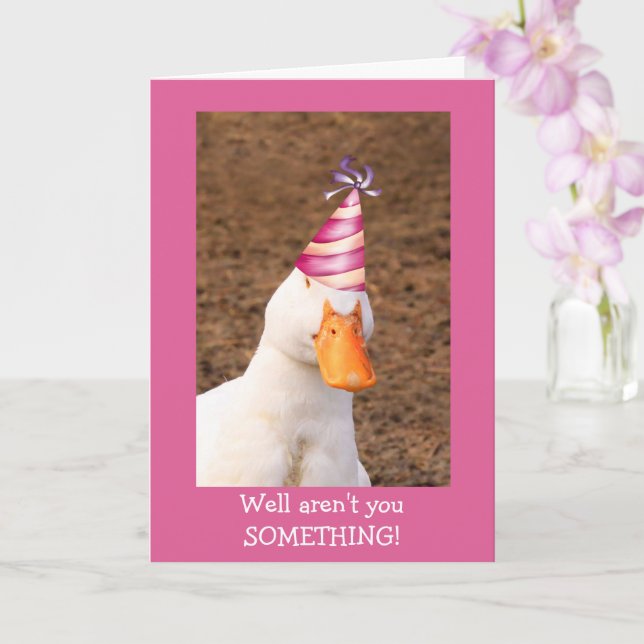 Cute Goose Party Hat Birthday Card (Orchid)