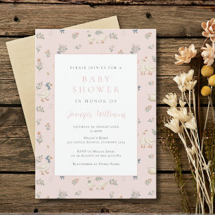 Cute Goose Pink Baby Shower Invitation