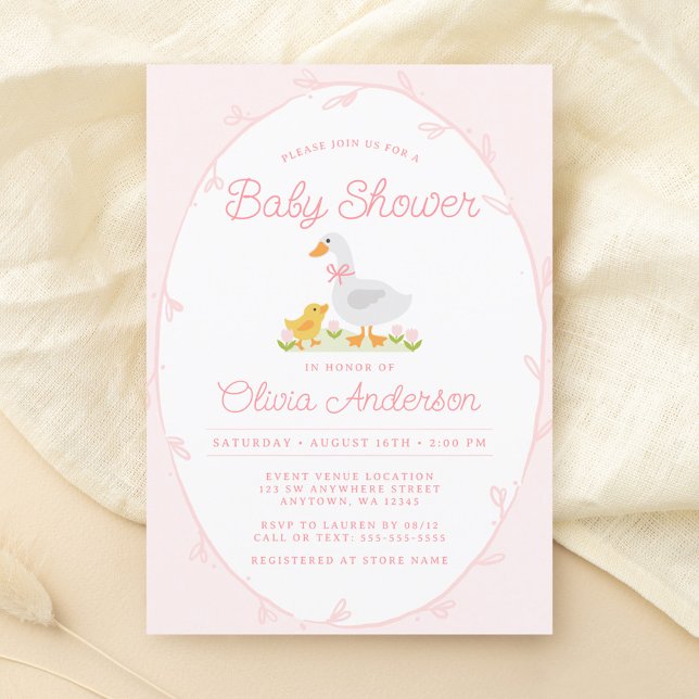 Cute Goose Pink Girl Baby Shower Invitation (Creator Uploaded)