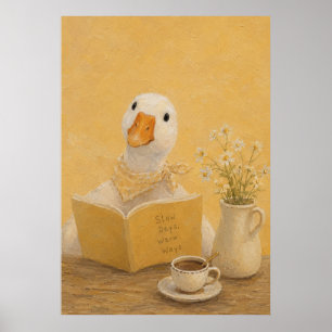 Cute Goose Reading Book Coffee Shop Poster