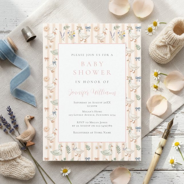 Cute Goose Stripe Baby Shower Invitation (Creator Uploaded)