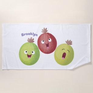 Cute gooseberry trio singing cartoon beach towel