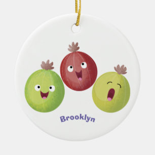 Cute gooseberry trio singing cartoon ceramic tree decoration