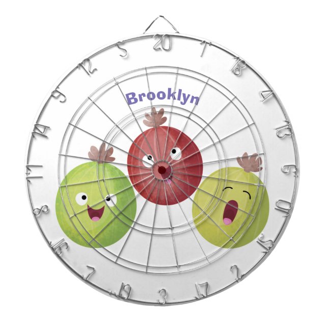 Cute gooseberry trio singing cartoon dartboard (Front)