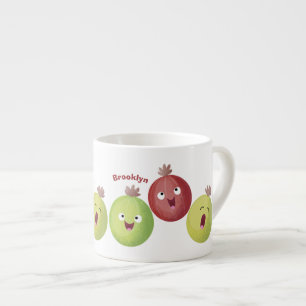 Cute gooseberry trio singing cartoon espresso cup
