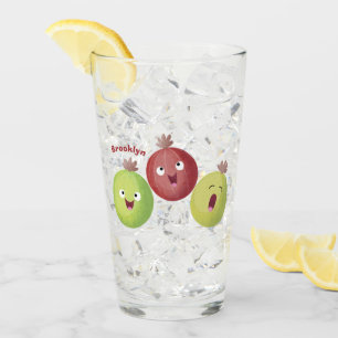 Cute gooseberry trio singing cartoon glass