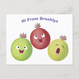 Cute gooseberry trio singing cartoon  postcard