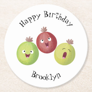 Cute gooseberry trio singing cartoon round paper coaster