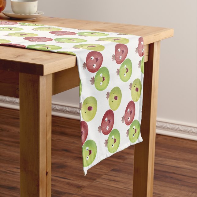 Cute gooseberry trio singing cartoon short table runner (In Situ)