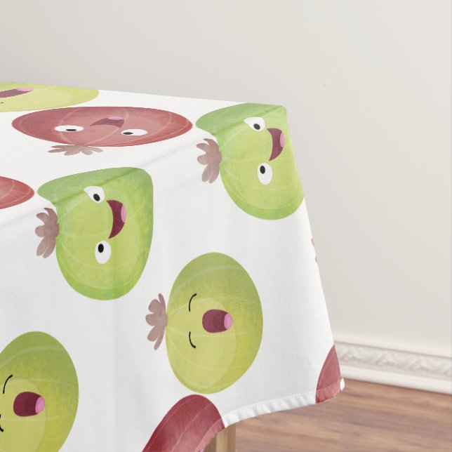 Cute gooseberry trio singing cartoon tablecloth (In Situ)