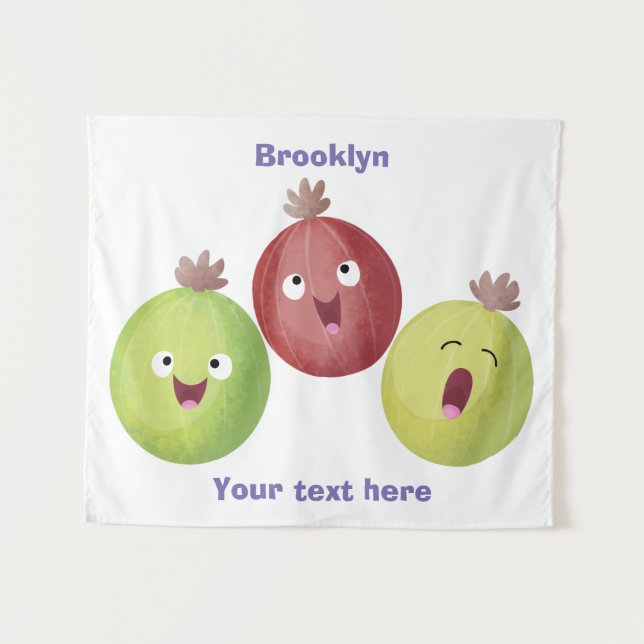 Cute gooseberry trio singing cartoon tapestry (Front (Horizontal))