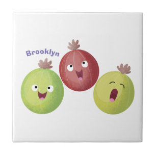 Cute gooseberry trio singing cartoon tile